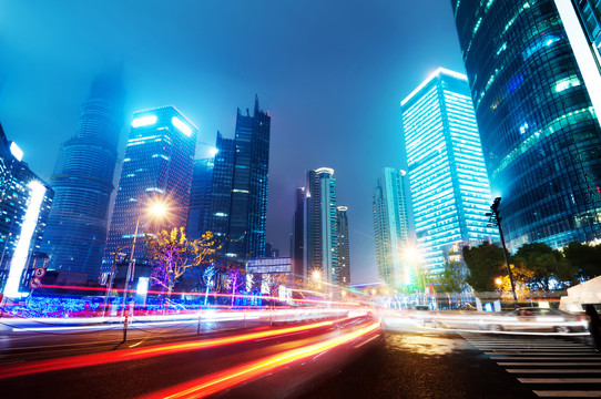 上海浦东陆家嘴城市街道夜景