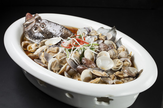 雜貝蒸多寶魚