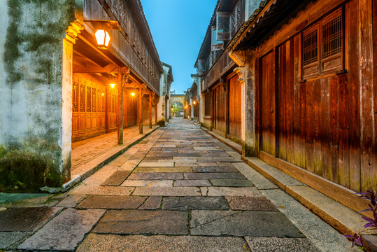 乌镇古镇老街景老建筑夜景