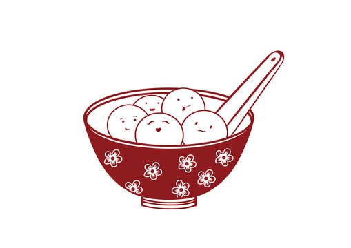原創(chuàng)剪紙紅色喜慶湯圓剪影插畫