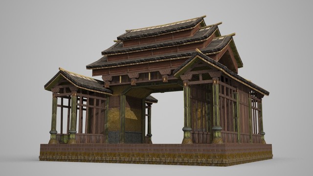 古建筑竹子做的大門