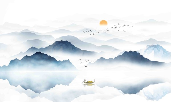 創(chuàng)意個(gè)性水墨黑白山水電視背景墻