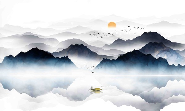 創(chuàng)意個性水墨黑白山水電視背景墻