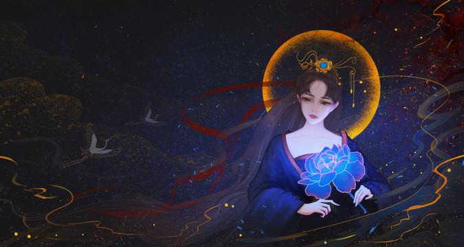 中秋節(jié)中國(guó)風(fēng)嫦娥仙女敦煌壁畫(huà)