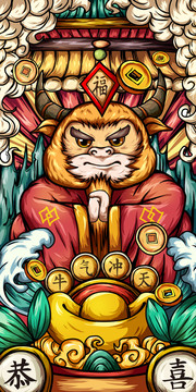 國潮牛年恭喜祝福插畫
