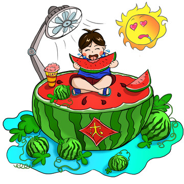 夏日的吃瓜小藍(lán)孩