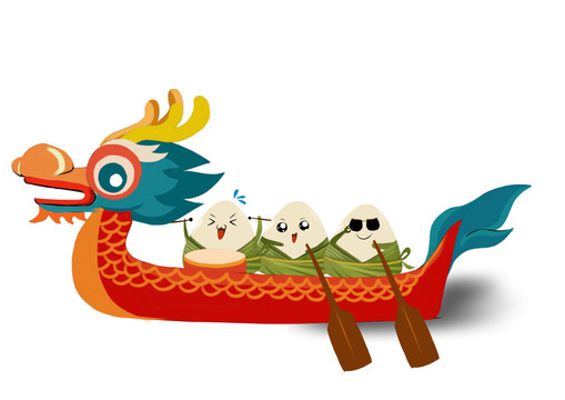手繪卡通端午節(jié)粽子劃龍舟插畫