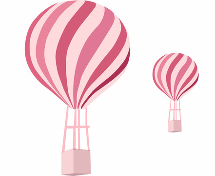 手绘扁平粉色热气球素材插画