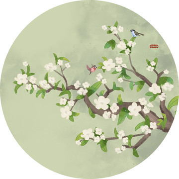 寫意梨花手繪中式裝飾畫插畫