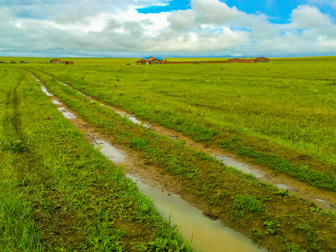 雨后草原的积水路面