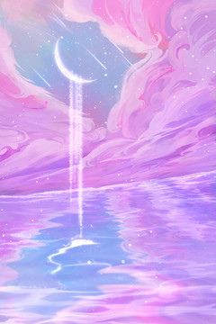 治愈系唯美天空插畫背景