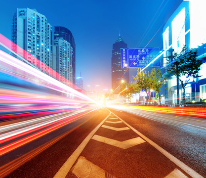 上海浦东陆家嘴城市道路夜景