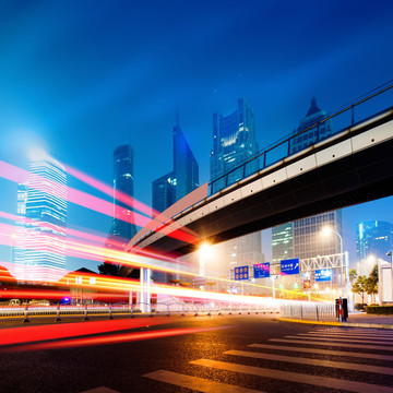 上海浦东陆家嘴城市道路夜景