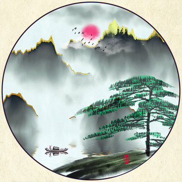 新中式山水壁畫