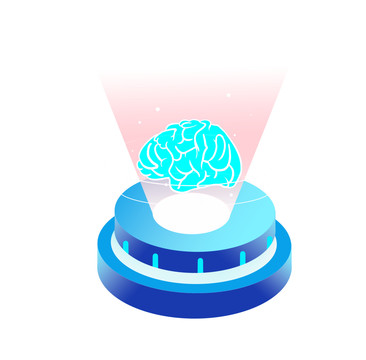 扁平蓝色信息科技仿生大脑插画