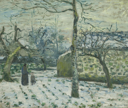 毕沙罗后院下雪了风景油画