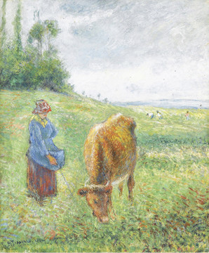 卡米耶·毕沙罗放牛的人物油画