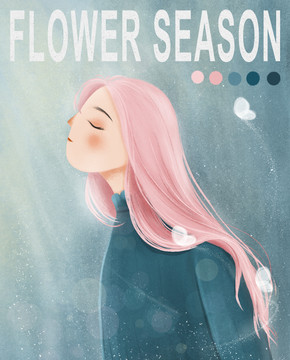 卡通手繪紅發(fā)美女頭像插畫