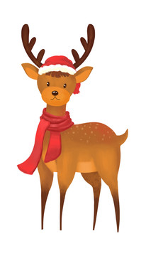 手绘动物卡通圣诞小鹿素材插画