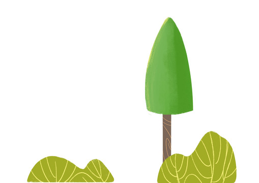 手繪綠色植物卡通草叢樹木插畫