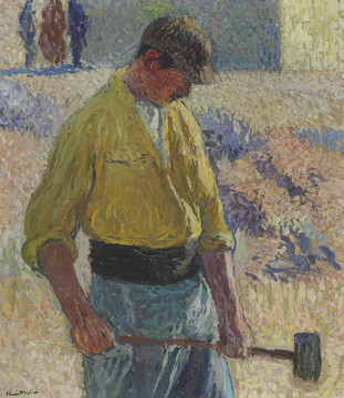 亨利马丁拿着锄头的男人油画