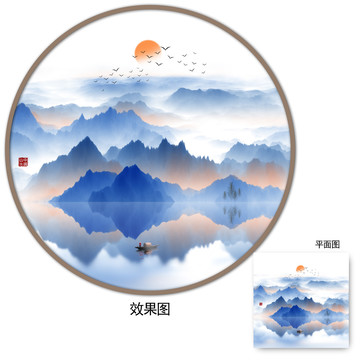 新中式意境禪意流水生財(cái)背景墻