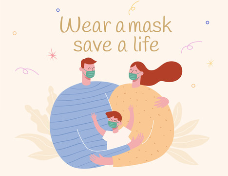 防疫新生活全家一起戴口罩