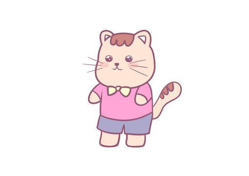 手繪卡通動物可愛的小貓素材插畫