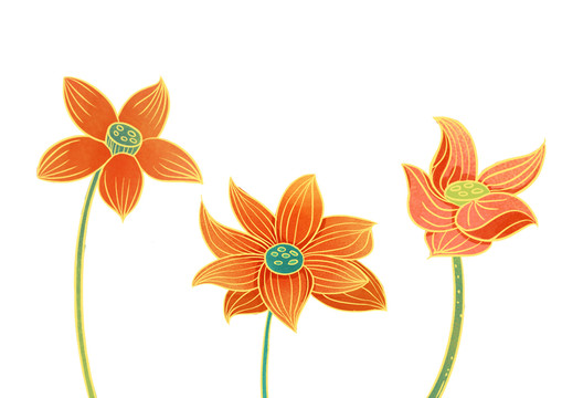 原創(chuàng)手繪植物中國(guó)風(fēng)荷花組合插畫(huà)