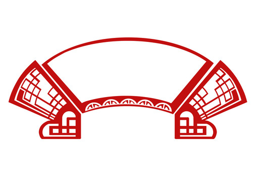 红色剪纸风扇形中国风边框设计