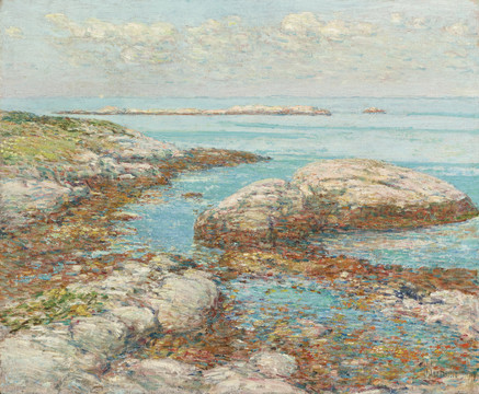 蔡尔德·哈萨姆海洋和岩石油画