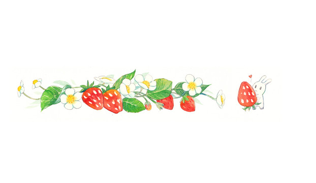 原创水彩画水果兔子胶带图案