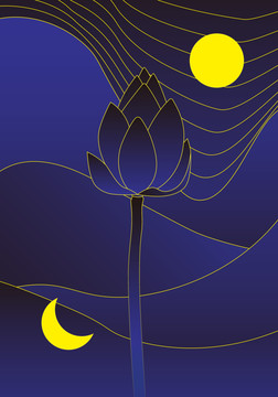 古風(fēng)中秋荷花插畫(huà)黑蓮花