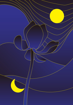 古風(fēng)中秋荷花插畫黑蓮花