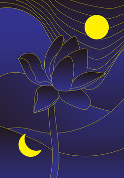 古風(fēng)中秋荷花插畫黑蓮花