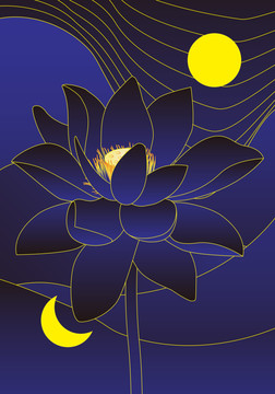 古風(fēng)中秋荷花插畫黑蓮花