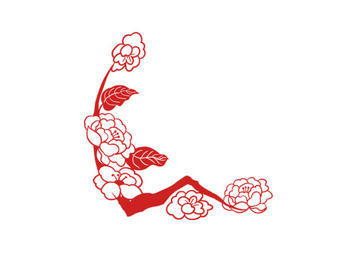 原創(chuàng)手繪中國(guó)風(fēng)花朵花樹剪紙插畫