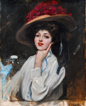 华金索罗拉戴帽子的贵妇女子肖像