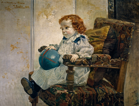 华金索罗拉坐在椅子上的小孩油画