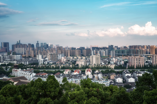 航拍杭州城市建筑景观