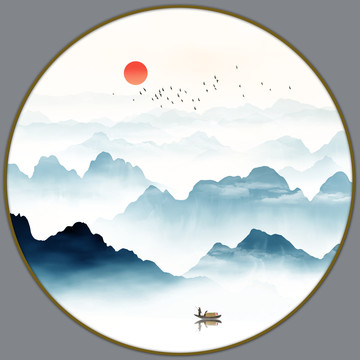 圓形水墨山水