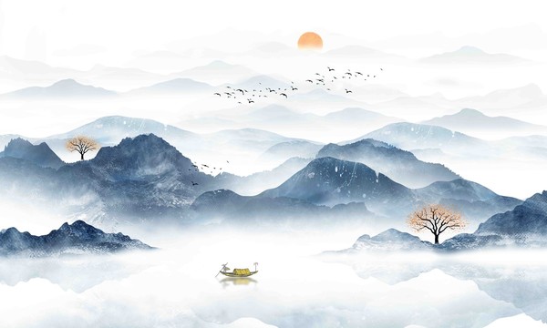 抽象個(gè)性水墨山水電視背景墻