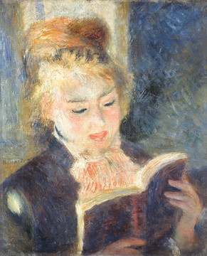 雷诺阿阅读的少女油画