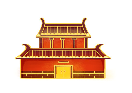 原創(chuàng)手繪中國風(fēng)金邊城樓建筑插畫