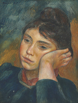 雷诺阿思考中的女人油画