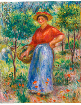 雷诺阿提篮子的女人油画