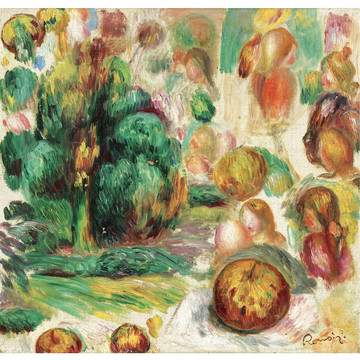 雷诺阿树木和水果抽象油画