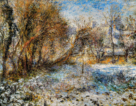 雷诺阿雪天的风景油画