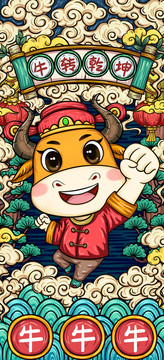 國潮牛年插畫