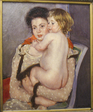 玛丽·卡萨特夫人抱着裸体婴儿油画